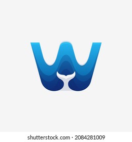 Awesome Letter W Whale Premium Logo Vector