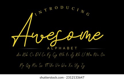 Awesome Lettering signature font isolated on grey background. brus style alphabet. Vector logo letters.