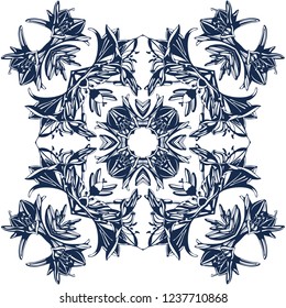 Awesome lily flowers frame. vector illustration, Hand drawn ink illustration