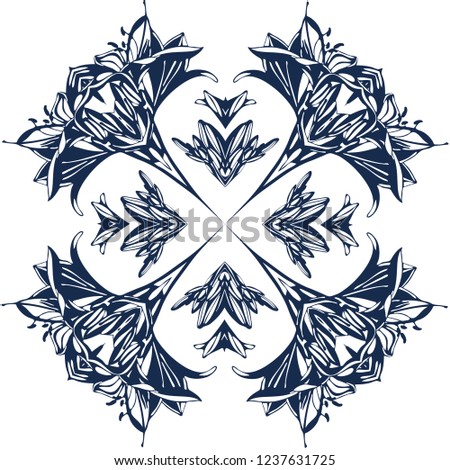 Awesome lily flowers frame. vector illustration, Hand drawn ink illustration
