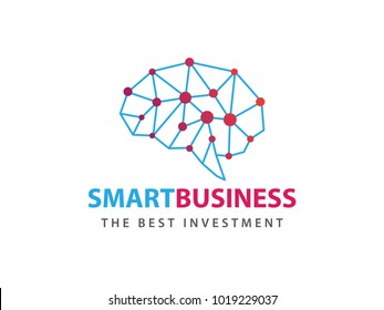 awesome line matrix smart blue with dot red vector logo design for smart business, intelligence research, smart application, advance technology and more