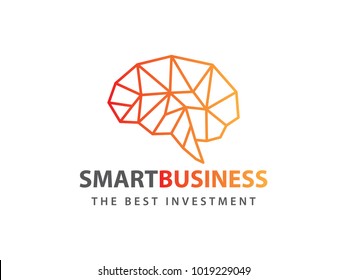 awesome line matrix smart brain orange red vector logo design for smart business, intelligence research, smart application, advance technology and more