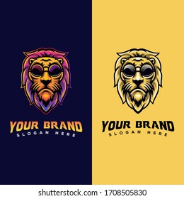 awesome Lion with eye glasses animal logo for your brand logo template