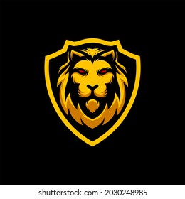AWESOME LION HEAD SHIELD LOGO MASCOT VECTOR ILLUSTRATION