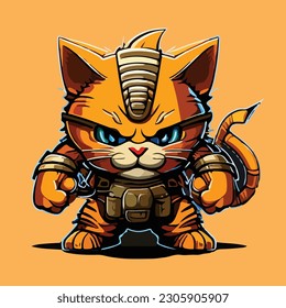 awesome logo of angry cat cyber knight simple mascot