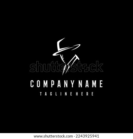 Awesome Man With Hat Outline Artwork Detective Bodyguard Business Black Bacground Vector Design
