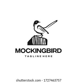 Awesome Mockingbird Animal Drawing Vector Design Logo