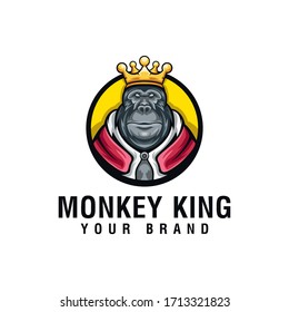 awesome monkey king crown head mascot logo. king kong logo for your brand, vector template