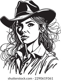 Awesome monochrome cowboy woman portrait vector