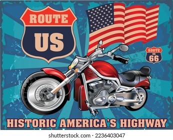 Awesome motorcycle t-shirt design.  Motorbike and USA flag