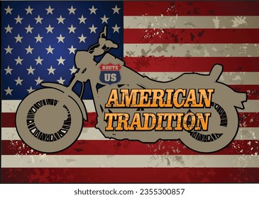 Awesome motorcycle t-shirt design or sticker.  Motorbike and USA flag