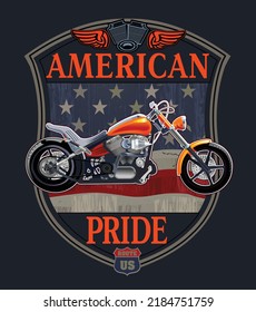 Awesome motorcycle t-shirt design vector.  Motorbike and USA flag