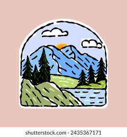 Awesome mountain landscape illustration hand drawn