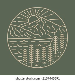 Awesome nature with river and sunrise graphic illustration vector art t-shirt design
