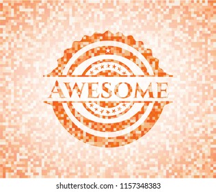 Awesome orange tile background illustration. Square geometric mosaic seamless pattern with emblem inside.
