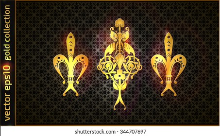 Awesome ornamental elements in gold style