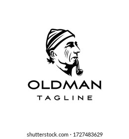Awesome Outline Adult Old Man Elegance Character Face Grandfather Design Logo