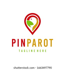 Awesome Parrot With Location Pin Symbol Design Element Vector Outline Vector