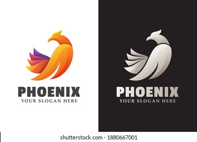 Awesome phoenix , fly eagle, falcon, gradient logo illustration two version