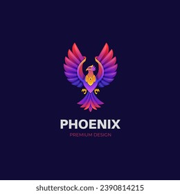 awesome phoenix fly gradient logo illustration with colorful style design