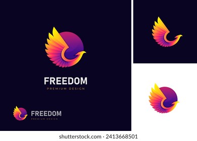 awesome phoenix fly gradient logo illustration design vector template