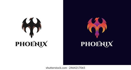  awesome phoenix wing logo animal abstract design. Phoenix gradient logo illustration with two version.