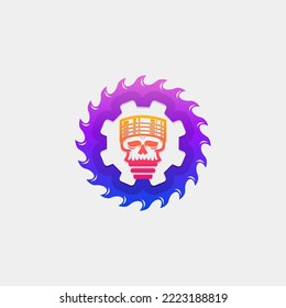 Awesome Piston Skull Gear Premium Vector Logo