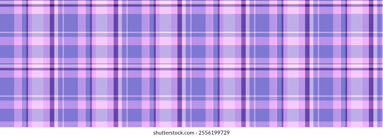 Awesome plaid seamless tartan, multicolored vector fabric background. Nostalgia texture check textile pattern in violet and light colors palette.