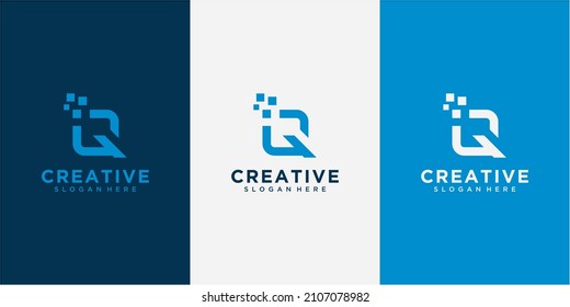 awesome q letter tech initial logo vector icon line. Letter Q logo design concept