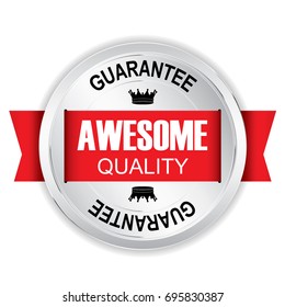 Awesome quality Silver badge with red ribbon.vector illustration