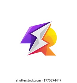 awesome R lightning color logo vector