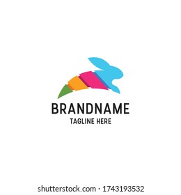 Awesome rabbit full color logo icon design template vector illustration