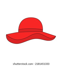 Awesome Red hat in modern style on white background. Head clothing.