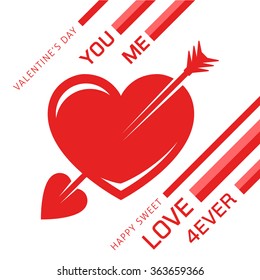 Awesome red love heart with an arrow for romance. Valentines or weddings day abstract vector illustration.