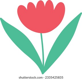 Awesome red tulip flower Illustration in a modern childish hand-drawn style