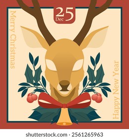 Awesome reindeer illustration with festive details, perfect for holiday greeting cards, posters, and winter-themed designs.
