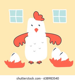 Awesome Retro Cute Chicken Design for t-shirt, mug, bag lunchbox, wallpaper, wrapper, poster and banner flat design for kids. vector illustration
