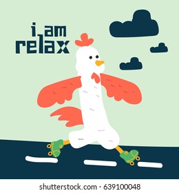 Awesome Retro Cute Chicken Design for t-shirt, mug, bag lunchbox, wallpaper, wrapper, poster and banner flat design for kids. vector illustration
