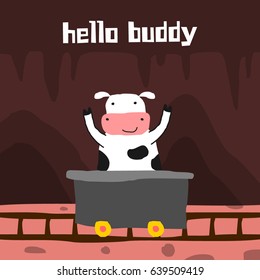 Awesome Retro Cute Cow Design for t-shirt, mug, bag lunchbox, wallpaper, wrapper, poster and banner flat design for kids. vector illustration
