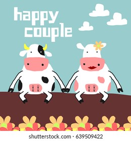 Awesome Retro Cute Cow Design for t-shirt, mug, bag lunchbox, wallpaper, wrapper, poster and banner flat design for kids. vector illustration
