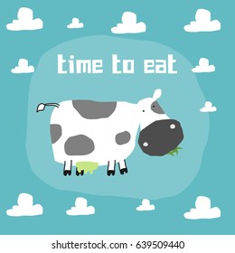 Awesome Retro Cute Cow Design for t-shirt, mug, bag lunchbox, wallpaper, wrapper, poster and banner flat design for kids. vector illustration
