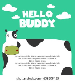 Awesome Retro Cute Cow Design for t-shirt, mug, bag lunchbox, wallpaper, wrapper, poster and banner flat design for kids. vector illustration
