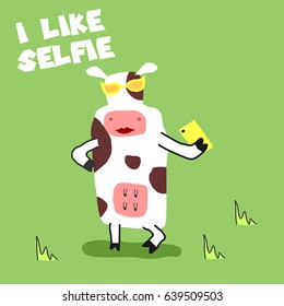 Awesome Retro Cute Cow Design for t-shirt, mug, bag lunchbox, wallpaper, wrapper, poster and banner flat design for kids. vector illustration
