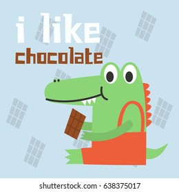 Awesome Retro Cute Crocodile Design for t-shirt, mug, bag lunchbox, wallpaper, wrapper, poster and banner flat design for kids. vector illustration
