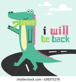 Awesome Retro Cute Crocodile Design for t-shirt, mug, bag lunchbox, wallpaper, wrapper, poster and banner flat design for kids. vector illustration
