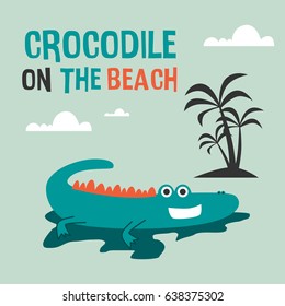 Awesome Retro Cute Crocodile Design for t-shirt, mug, bag lunchbox, wallpaper, wrapper, poster and banner flat design for kids. vector illustration
