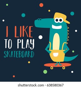 Awesome Retro Cute Crocodile Design for t-shirt, mug, bag lunchbox, wallpaper, wrapper, poster and banner flat design for kids. vector illustration
