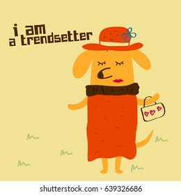 Awesome Retro Cute Dog Design for t-shirt, mug, bag lunchbox, wallpaper, wrapper, poster and banner flat design for kids. vector illustration
