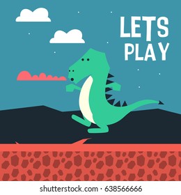 Awesome Retro Cute Dragon Design for t-shirt, mug, bag lunchbox, wallpaper, wrapper, poster and banner flat design for kids. vector illustration
