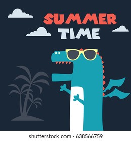 Awesome Retro Cute Dragon Design for t-shirt, mug, bag lunchbox, wallpaper, wrapper, poster and banner flat design for kids. vector illustration
